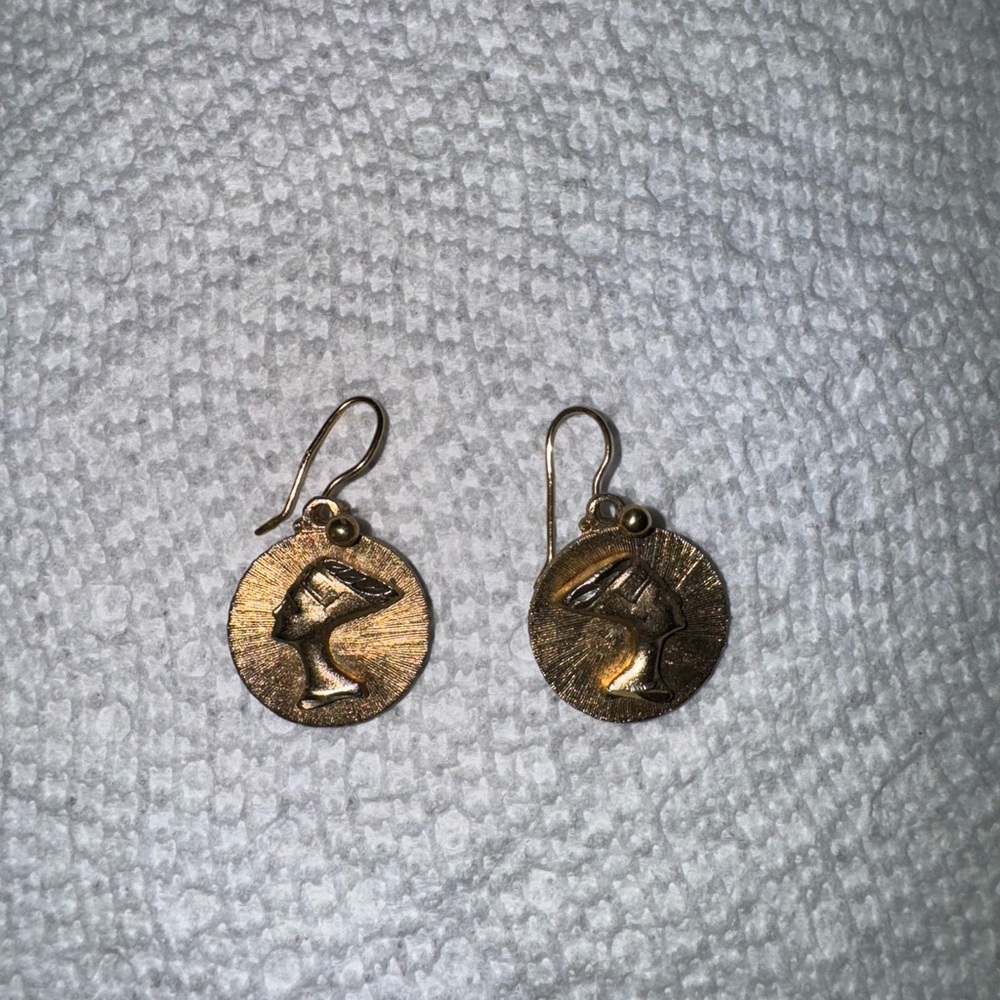 Gold Tone Earrings with Woman Design